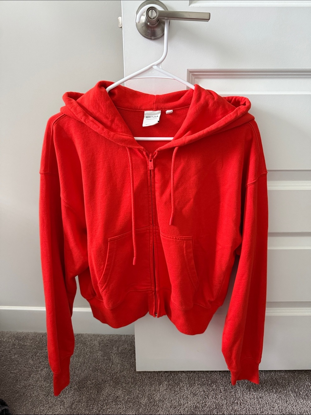 Aritzia Orange Red Sweatfleece Zip Hoodie Boyfriend Fit